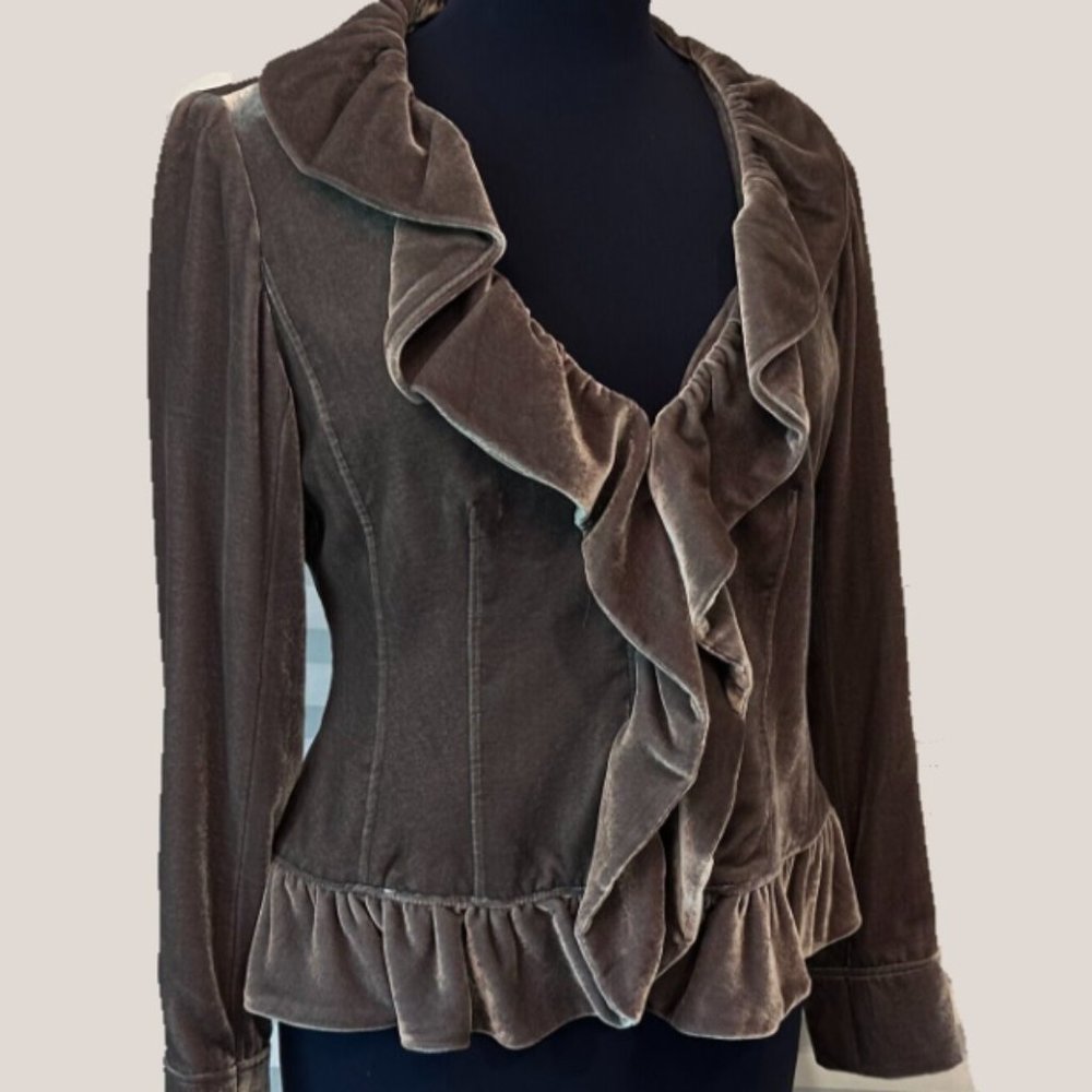 Saks Fifth Avenue Velvet Ruffled-Front Blazer Jacket in Grey